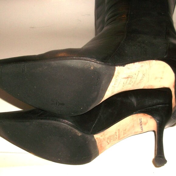 Jimmy Choo "Faith" Black Leather Rear Zip High Heel Boots w Suede Side Panel - Picture 12 of 15